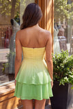 Abito di fine augura giallo e rosa in chiffon a livelli in chiffon