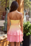 Abito di fine augura giallo e rosa in chiffon a livelli in chiffon