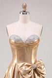 Abito di cocktail a linea A in Oro Metallico A-Line con fiocco