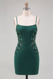 Corsetto verde scuro con spalline sottiglie corse floreali corto da cocktail con pizzo sulla schiena