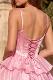 Corsetto A-Line Dorato Abito Cordo di Fine Figlio Corsetto a Perline a Livelli con Punte e Pizzo Indietro