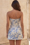 Corsetto rosso Sweetheart Bodycon Floreale Arricciato Abito Corto