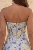 Corsetto rosso Sweetheart Bodycon Floreale Arricciato Abito Corto