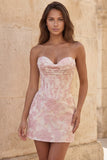 Corsetto rosso Sweetheart Bodycon Floreale Arricciato Abito Corto