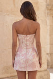 Corsetto rosso Sweetheart Bodycon Floreale Arricciato Abito Corto