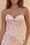 Corsetto rosso Sweetheart Bodycon Floreale Arricciato Abito Corto