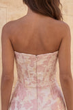 Corsetto rosso Sweetheart Bodycon Floreale Arricciato Abito Corto