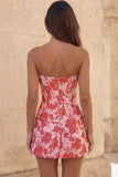 Corsetto rosso Sweetheart Bodycon Floreale Arricciato Abito Corto