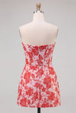 Corsetto rosso Sweetheart Bodycon Floreale Arricciato Abito Corto
