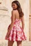 Corsetto senza spalline rosso Jacquard Abito floreale di ritorno a casa con fiocco