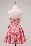 Corsetto senza spalline rosso Jacquard Abito floreale di ritorno a casa con fiocco