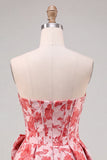 Corsetto senza spalline rosso Jacquard Abito floreale di ritorno a casa con fiocco