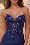 Corsetto blu navy Sweetheart Bodycon Floreali Paillettes Abito corto di assalto per il ritorno a casa