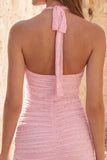 Abito corto del ritorno a casa corto con a collo a capezza rosa con perline