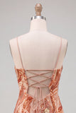 Bodycon arancione con spalline spaghetti paillettes abito corto di cocktail con pizzo sulla schiena