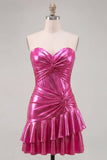 Sweetheart Fucsia A-Line Abito corto a livelli a livelli corto per il ritorno a casa