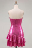Sweetheart Fucsia A-Line Abito corto a livelli a livelli corto per il ritorno a casa