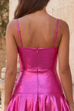Abito corto di ritorno a casa in A-Line Metallico A Arrugata a livelli fucsia