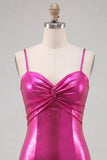 Abito corto di ritorno a casa in A-Line Metallico A Arrugata a livelli fucsia