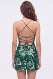 Abito di fine Bodycon blu con spalline con paillettes e perline con pizzo dietro