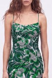 Abito di fine Bodycon blu con spalline con paillettes e perline con pizzo dietro