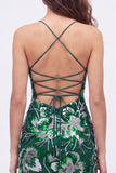 Abito di fine Bodycon blu con spalline con paillettes e perline con pizzo dietro