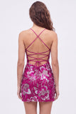 Abito di fine Bodycon blu con spalline con paillettes e perline con pizzo dietro