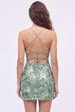 Abito di fine Bodycon blu con spalline con paillettes e perline con pizzo dietro