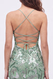 Abito di fine Bodycon blu con spalline con paillettes e perline con pizzo dietro