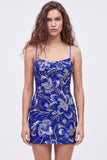 Abito di fine Bodycon blu con spalline con paillettes e perline con pizzo dietro