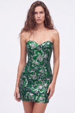 Bodycon paillettes verdi senza spalline Abito corto da ritorno a casa con pizzo sulla schiena