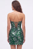 Bodycon paillettes verdi senza spalline Abito corto da ritorno a casa con pizzo sulla schiena