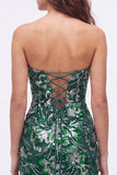 Bodycon paillettes verdi senza spalline Abito corto da ritorno a casa con pizzo sulla schiena