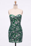 Bodycon paillettes verdi senza spalline Abito corto da ritorno a casa con pizzo sulla schiena