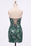Bodycon paillettes verdi senza spalline Abito corto da ritorno a casa con pizzo sulla schiena