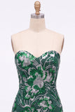 Bodycon paillettes verdi senza spalline Abito corto da ritorno a casa con pizzo sulla schiena