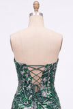 Bodycon paillettes verdi senza spalline Abito corto da ritorno a casa con pizzo sulla schiena
