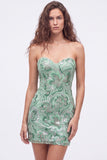 Bodycon paillettes verdi senza spalline Abito corto da ritorno a casa con pizzo sulla schiena