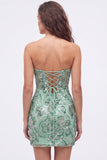 Bodycon paillettes verdi senza spalline Abito corto da ritorno a casa con pizzo sulla schiena