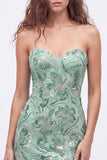 Bodycon paillettes verdi senza spalline Abito corto da ritorno a casa con pizzo sulla schiena