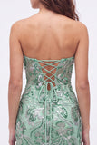 Bodycon paillettes verdi senza spalline Abito corto da ritorno a casa con pizzo sulla schiena