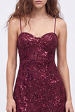 Paillettes blu navy A-Line con spalline spaghetti Abito corto di ritorno a casa con pizzo sulla schiena