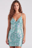 Bodycon Con Paillette Verdi Scintillanti Spalline Con Lacci Vestito di cocktail