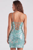 Bodycon Con Paillette Verdi Scintillanti Spalline Con Lacci Vestito di cocktail