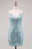 Bodycon Con Paillette Verdi Scintillanti Spalline Con Lacci Vestito di cocktail