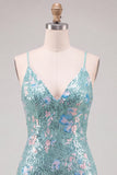 Bodycon Con Paillette Verdi Scintillanti Spalline Con Lacci Vestito di cocktail