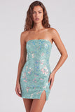 Paillettes bodycon senza spalline rosse scintillanti Vestito corto
