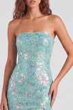 Paillettes bodycon senza spalline rosse scintillanti Vestito corto