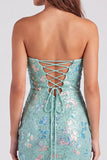 Paillettes bodycon senza spalline rosse scintillanti Vestito corto
