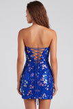 Paillettes bodycon senza spalline rosse scintillanti Vestito corto